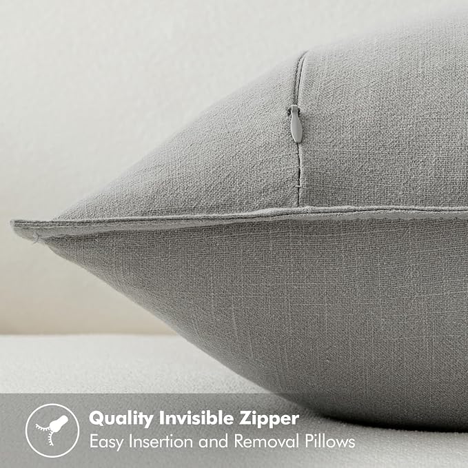 MIULEE Decorative Linen Pillow Covers 20x20 Inch Light Gray | Boho Farmhouse Neutral Couch Throw Pillows for Bed, Pack of 2 Accent Modern Pillowcases, Sofa Livingroom Home Decor