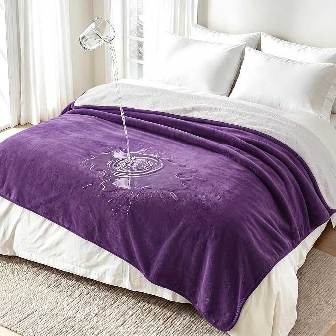 Luciphia Waterproof Pet Blanket, Washable Reversible Sherpa Fleece Throw | Liquid-proof furniture protector for bed and couch, soft reversible sherpa fleece for dogs, cats purple, L