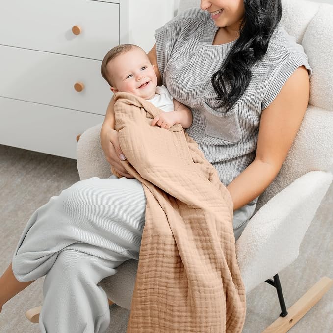 Comfy Cubs Muslin Baby Blanket 40" x 40" L - Swaddle Blankets, Cream | Soft, Lightweight, 6-Layer Cotton Breathable Baby Blankets - Comfortable, Gentle & Versatile Cotton Baby Blankets for Sleep