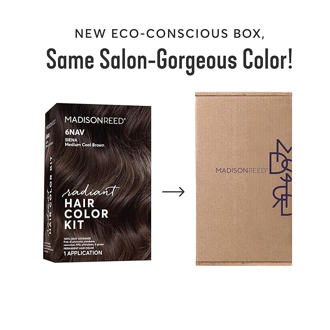 Madison Reed Radiant Hair Color Kit - 6NAV Medium Cool Brown (Siena Brown), Dimensional Gray Hair Blending Permanent Hair Dye, PPD-Free & Ammonia-Free, 2 Pack