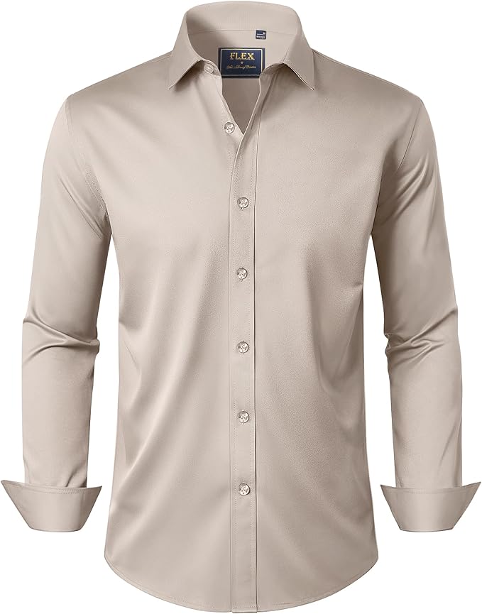 J.VER Men's Dress Shirts Solid Long Sleeve Stretch Wrinkle-Free Formal Shirt Business Casual Button Down Shirts