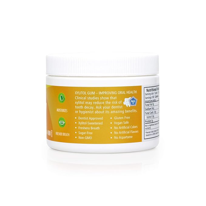 Spry Fresh Natural Xylitol Chewing Gum Dental Defense System - Aspartame-Free, Sugar-Free, Non-GMO, Gluten-Free (Fresh Fruit, 100 Count - Pack of 6)