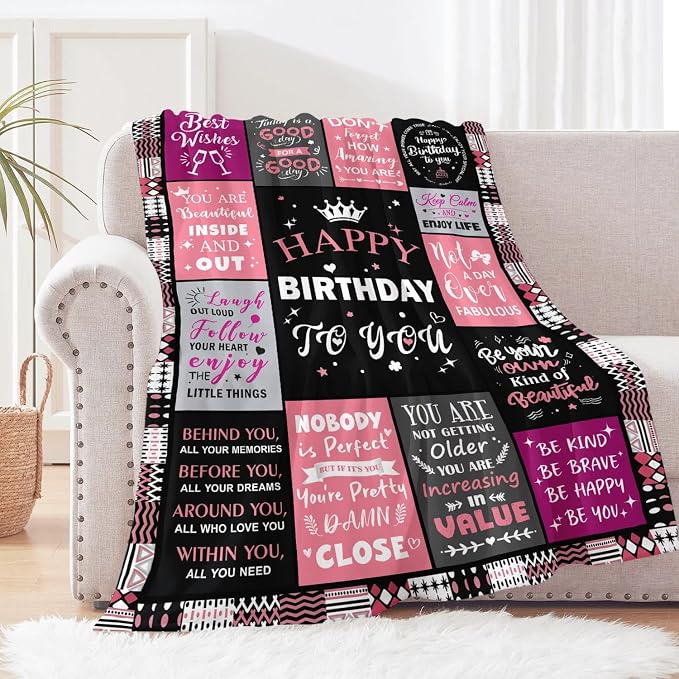 Birthday Gifts for Women, Happy Birthday Blanket for Women 60" x 80" | Birthday Decorations for Women, Gift for Women Birthday Unique, Happy Birthday Gift for Her, Mom, Wife, Daughter, Sister