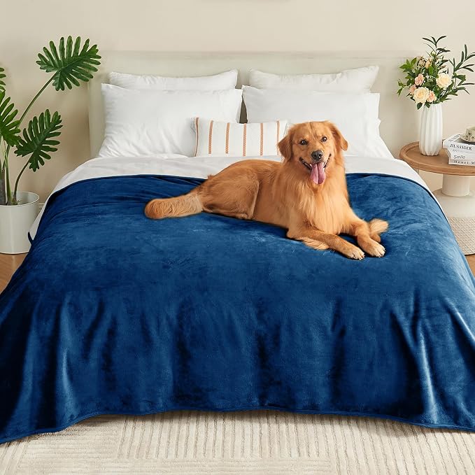Waterproof Blanket Bed Cover 80"x90" for Adults or Pets, Navy Blue | Soft Pet Blanket for Dogs Cats, Reversible Leakproof Blanket for Bed Couch Sofa, Furniture Protector