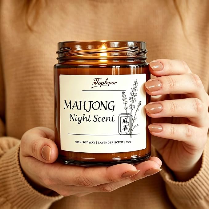 Lavender Candle - Soy Wax Stress Relief & Meditation, 45hr Soot-Free Burn Mahjong Night Scent Candle, 9oz