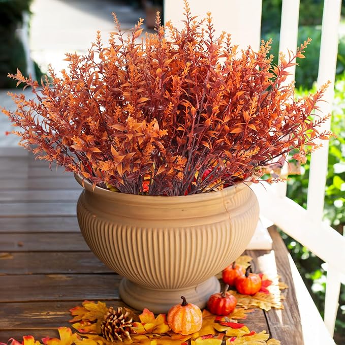 RECUTMS Faux Greenery Fake Lavender Fall Plants UV Resistant Outdoor Flower | 20Pcs,Autumn Decor,Faux Autumn Plants Fake Flowers Brown Artificial Greenery for Porch Office Bathroom Fall Party Decorations