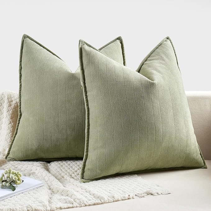 MIULEE Pack of 2 Sage Green Decorative Chenille Pillow Covers 20x20 Inch | Soft Couch Throw Pillows,Farmhouse Cushion Covers with Elegant Design for Sofa,Bedroom,Living Room,Spring Home Decor
