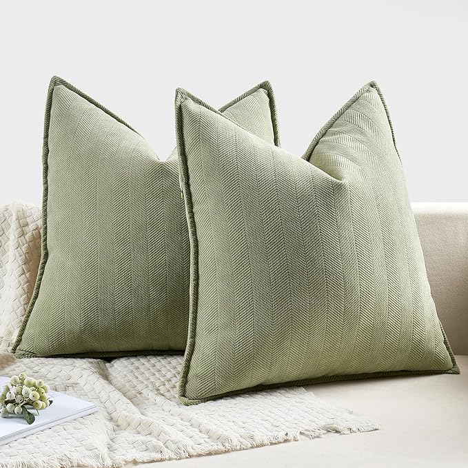 MIULEE Pack of 2 Sage Green Euro Shams Chenille Pillow Covers 22x22 Inch | Decorative Soft Couch Throw Pillows,Farmhouse Cushion Covers,Elegant Design for Sofa,Bed,Living Room,Summer Decor