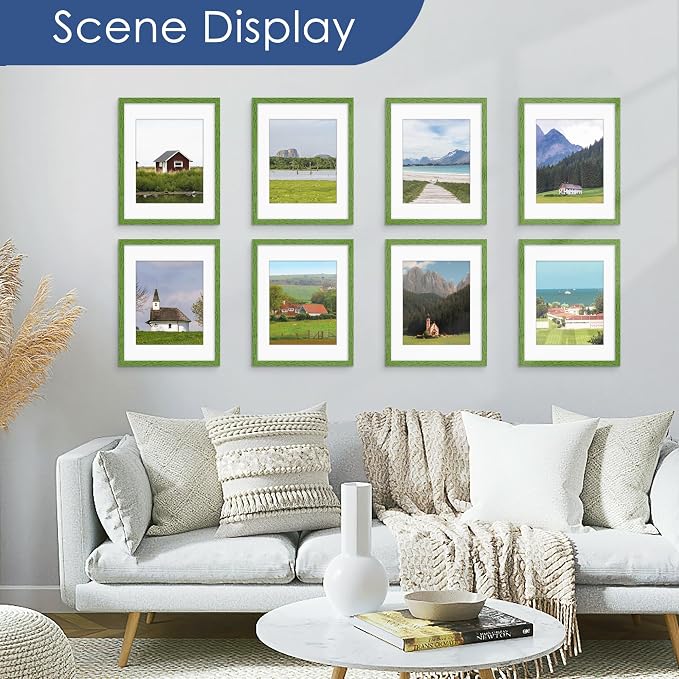 11x14 Picture Frame Set of 6, Wall or Tabletop Display, Green | Display Pictures 8x10 with Mat or 11x14 Without Mat, Horizontal or Vertical, Gallery Wall Frame Set, Wedding Birthday Gifts
