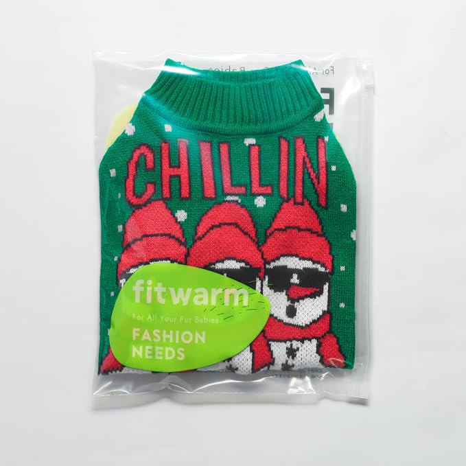 Fitwarm Chillin with My Snowmies Dog Ugly Christmas Sweater, Winter Dog Clothes for Small Dogs Girl Boy, Pet Holiday Sweatshirt, Xmas Snowman Outfit, Red, White, Large