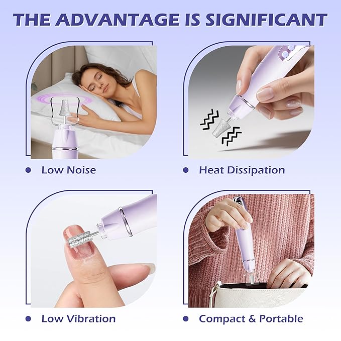 Floranurture Professional Manicure Pedicure Kit Electric Nail Grinder,10 Speeds Cordless Nail Drill with LED Light, Nail File with LED Display,Wider Grinder for Toenail Hand Feet Care for Women Men