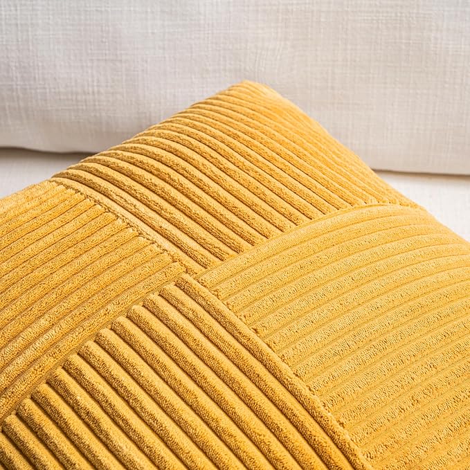Fancy Homi Gold Yellow Decorative Throw Pillow Covers 16x16 Inch for Living Room Couch Bed, Boho Farmhouse Fall Home Decor, Soft Corss Corduroy Patchwork Textured Cushion Case 40x40 cm