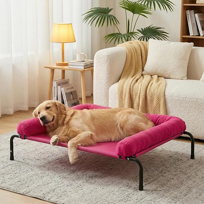 Cooling Elevated Dog Bed for Large Dogs, Outdoor Raised Dog Beds Dogs Cot | Dogs Bed W/Breathable Mesh, Pet Cots W/Removable Waterproof Bolster