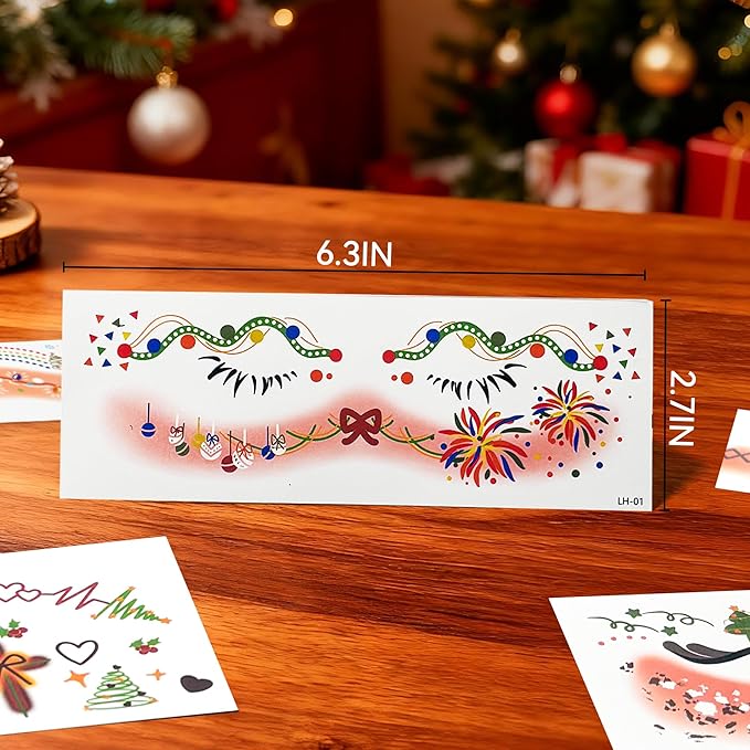 12 Pairs Christmas Eye Shadow Stickers Face Makeup Patches Xmas Eyeliner Stickers Decals Temporary Tattoo for Women Fake Tattoos Christmas Stocking Stuffers Party Supplies Festival Decorations