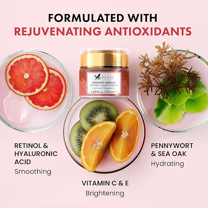 Eclat Skincare Retinol Night Cream – 2.5% Retinol & Hyaluronic Acid Face Moisturizer for Wrinkles, Fine Lines & Hydration – Firming Anti Aging Cream for Smooth, Radiant Skin 1.7 fl oz
