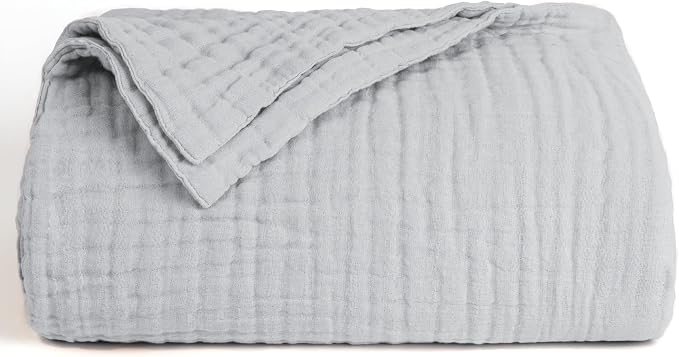 Love's cabin 100% Cotton Muslin Blanket, 6 Layer Lightweight Breathable Gauze Throw Blanket 50 x 60 Inches, Soft All Season Blanket for Couch, Bed, Sofa, Light Grey