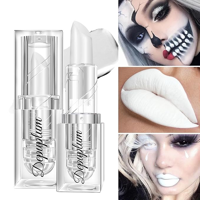 Halloween Black White Red Lipstick Set Waterproof Matte Black Lipsticks for Women Lip Face Body Makeup for Goth Cosplay Vampire Zombie, Black/White/Red