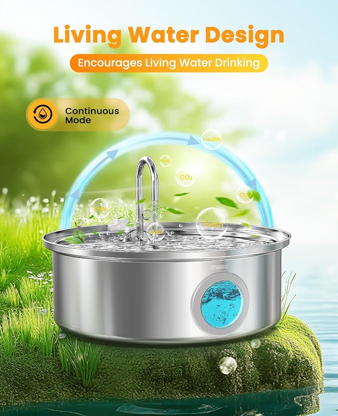 Oneisall 7L/230oz Pet Water Fountain | 25db Quiet Design,304 Stainless Steel,Contain 6Set Filters,Visual Water,5-Layer Filtration,Fit for Living Room Kitchen