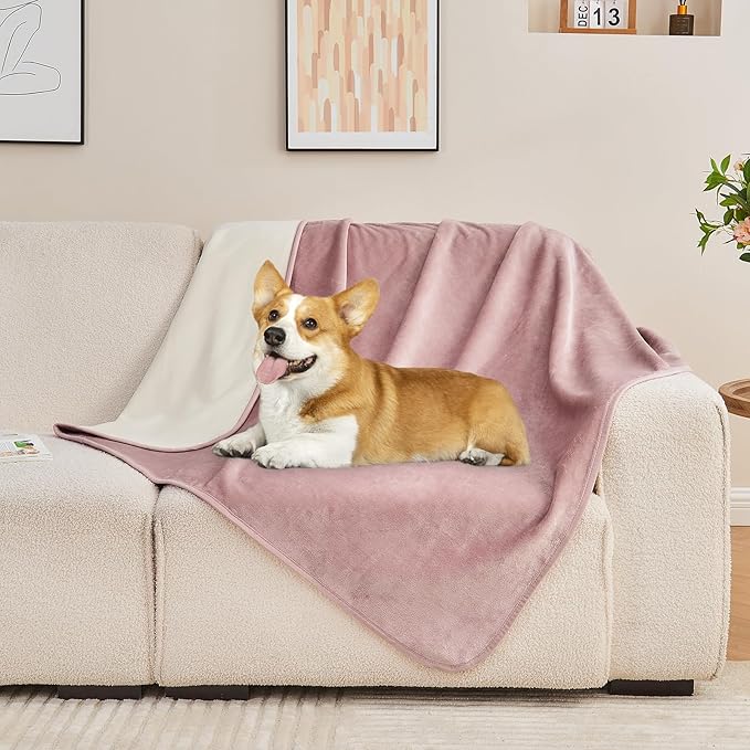 Waterproof Blanket Bed Cover 80"x90" for Adults or Pets, Dusty Pink | Soft Pet Blanket for Dogs Cats, Reversible Leakproof Blanket for Bed Couch Sofa, Furniture Protector