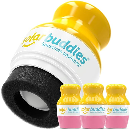 Solar Buddies Sunscreen Applicator - Pink Pack of 3 - BPA-Free Refillable Roll on Sponge Sunscreen, Suncream & Lotion Applicator For Kids, Adults & Families - Holds 3.4fl oz, Perfect Size for Travel