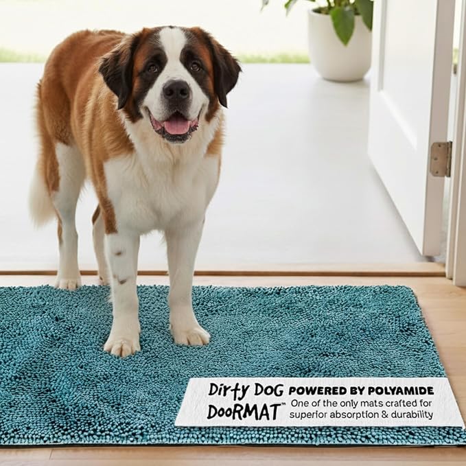 Dog Gone Smart Dirty Dog Doormat Runner - Super Absorbent Polyamide Rug Pulls In Moisture & Dirt - Fast Drying for Clean Floors, Non-Slip, Machine Washable Mat for Muddy Paws -Pacific Blue, 60 x 30 In