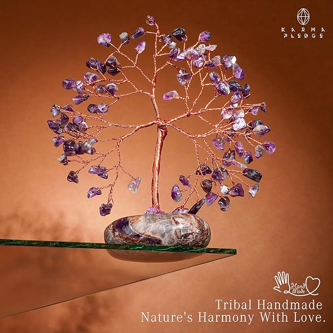 Amethyst Crystal Tree of Life Birthday Gifts for Women, Mom, Friends, Feng Shui Reiki Healing Chakra Tree for Positive Energy, Good Luck, Money, Handmade Aesthetic Home Office Desk Room Table Decor