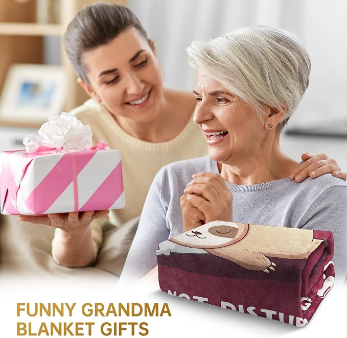 Leebbsin Funny Gifts for Grandma, Grandma Birthday Gift from Grandkids | Grandma is Charging Sloth Blanket 60" x 80" Burgundy, Grandmas Gift for Christmas Mothers Day, Soft Sloth Blanket for Grandma