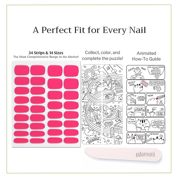 34 Piece Fully Cured Gel Nail Strips With No UV Light Needed, 14+ Days Gel Nail Polish Stickers, Salon Quality, Easy to Apply & Remove – Toxin Free, No Damage (Pink Fizz)