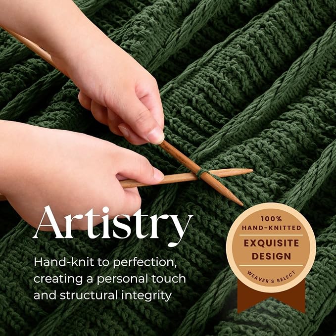 Boho Knitted Chenille Blanket with Tassels - Lightweight & Soft All-Season Throw - 3D Classic Pattern for Living Room Bedroom Couch, Imperial Green, King 90"x108"