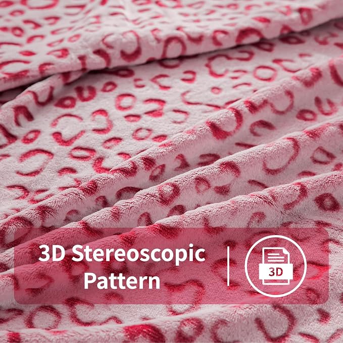 Flannel Fleece Leopard Print Throw Blanket Super Soft Lightweight Fluffy Twin Blankets for Couch, 60"X80",Hot Pink