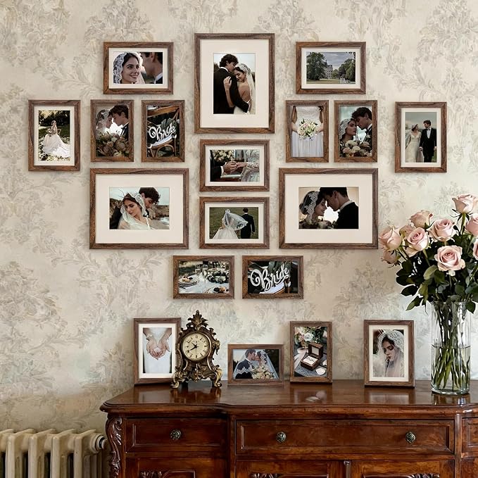 upsimples Picture Frames set of 19, Including 8x10, 5x7, 4x6 Brown Frame | Multi Picture Frames Collage Wall Decor, Gallery Wall Frame Set, Gift For Christmas, Mothers' day, Wedding, Dorm, Living Room