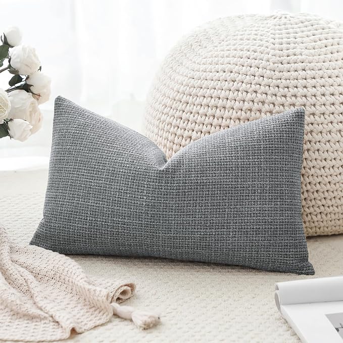 OTOSTAR Linen Throw Pillow Cover Set of 1 Decorative Lumbar Pillowcases Cushion Covers 12x20 Inch for Home Decor Sofa Bedroom Car 30 x 50CM Dark Grey