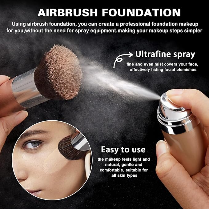 Airbrush Foundation with Primer,Silk Flawless Airbrush Makeup,Buildable Coverage with Anti-aging Formula,Moisturizing Foundation Makeup (02 Beige)