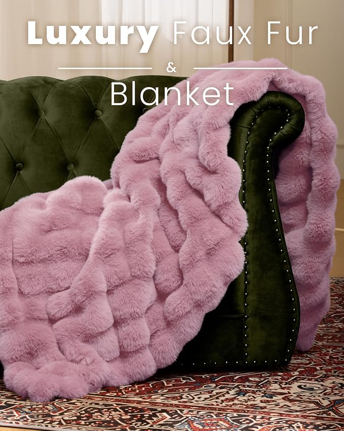 Ultra Soft Cozy Faux Fur Throw Blanket, Fuzzy Plush Thick Bubble Blanket, Oversize Luxury Fluffy Blanket for Couch, Sofa, Bedroom, and Living Room,50x60 Inches,Pink