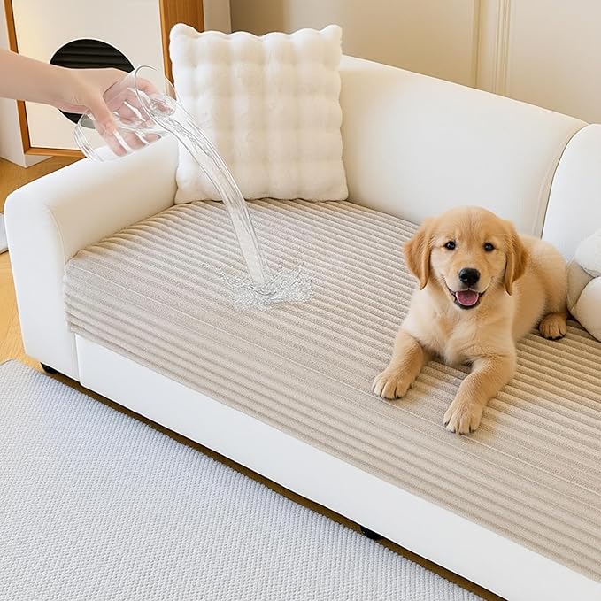 MYSKY HOME 100% Waterproof Couch Cover, Couch Covers for Dog Washable, Non Slip Couch Covers for 3 Cushion Sofa Pet Friendly, Sofa Covers Slipcover Furniture Protector Dog Bed Cover, Khaki, 35"x70.9"
