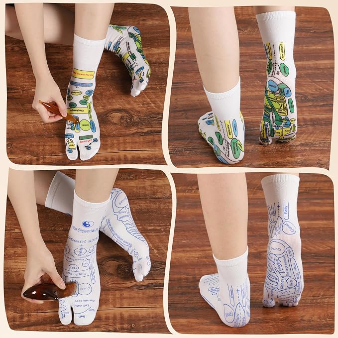 Reflexology Socks Set with Tools, 2 Pairs Foot Massage Socks Chiro Acupressure Acupuncture Trigger Point Pain Relief Remedy Acupoint Birthday Gifts for Women B