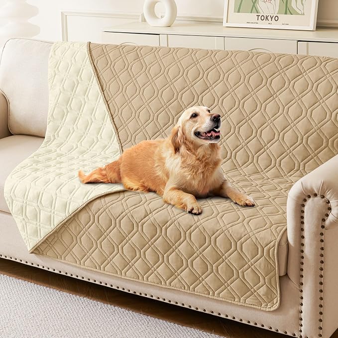 Waterproof Dog Bed Blanket - Soft Pet Blanket & Sofa Cover for Dogs | Reversible Washable Furniture Protector, Couch Covers for Pets (52x82 Inch, Camel/Beige)