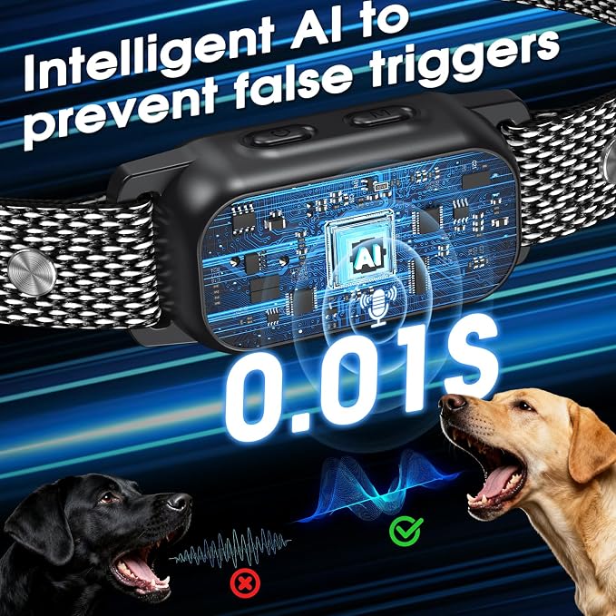 Dog Barking Collar, Smart Anti Bark Collar with Dual-Trigger False Filter & USB Fast Charging, 4 Gentle Prompt Modes, IP67 Waterproof Behavior Reminder Collars for Small Large Medium Dogs (Black)