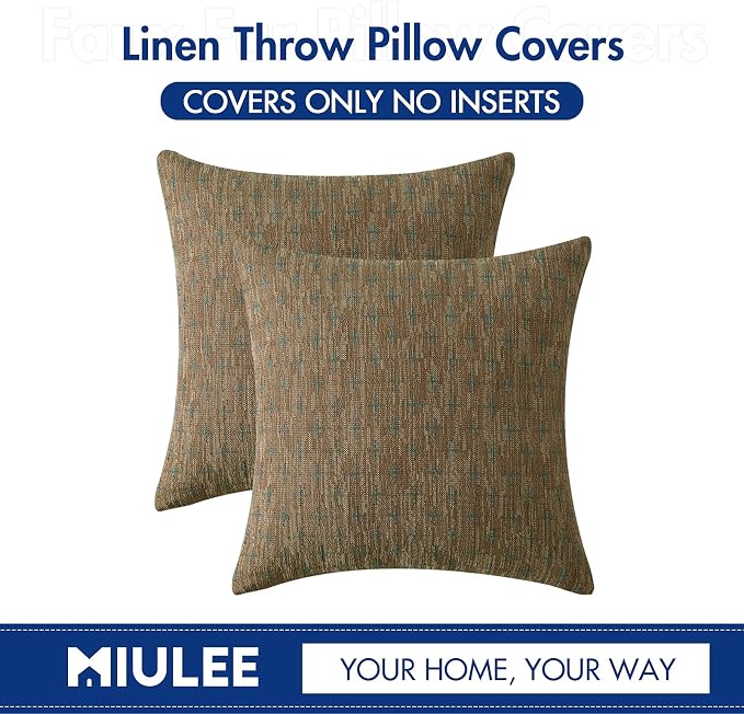 MIULEE Pack of 2 Decorative Burlap Linen Throw Pillow Covers Modern Farmhouse Pillowcase Rustic Woven Textured Cushion Cover for Sofa Couch Bed 18x18 Inch Coffee