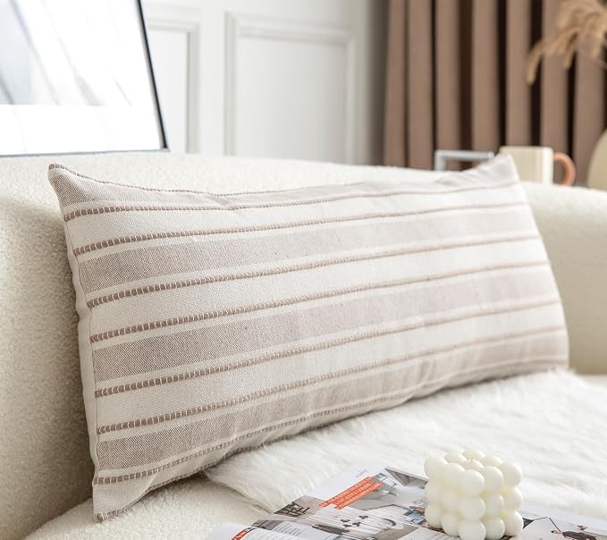 Cethom Decorative Boho Lumbar Pillow Covers, Modern Farmhouse Couch Pillowcase, 14 x 36 Long Accent Body Throw Pillow Covers, Sofa Bed Living Room Decor Cushion Case, Taupe and Beige, Pack of 1