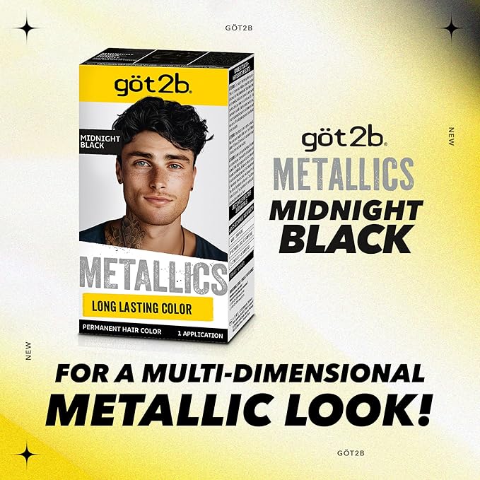 got2b Metallics Permanent Hair Dye, Midnight Black, Hair Color for Women & Men, Formulated with Metallic-Shine Booster for Cool, Shimmering Tones, Lasts Up to 30 Washes, 1 Kit