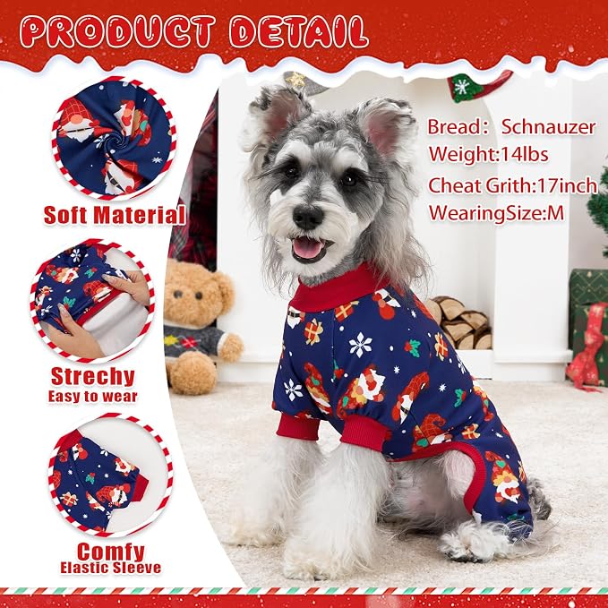 XPUDAC 4 Pack Dog Christmas Pajamas Stretchy Dog Clothes for Small Medium Dogs Girl Boy Christmas Puppy Outfit Pet Jumpsuits Pjs Winter Cat Costume, XL