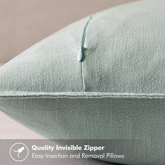 MIULEE Decorative Linen Euro Sham Pillow Covers 24x24 Aqua Green | Boho Farmhouse Neutral Couch Throw Pillows for Bed, Pack of 2 Accent Modern Pillowcases, Sofa Livingroom Home Decor