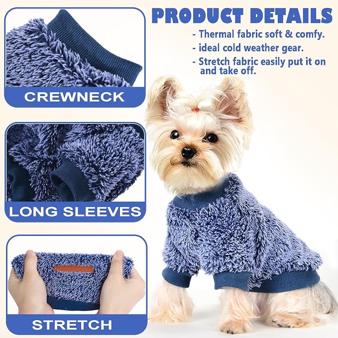 Dog Sweaters for Small Dogs Girl Male Dog, Sweater, Soft Fleece Pet Winter Clothes Boy Girl, Fuzzy Sweatshirts Flannel Jacket Puppy Coat(S, Navy Blue)