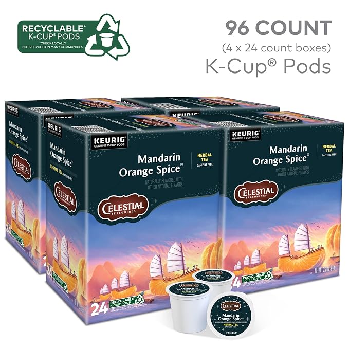 Celestial Seasonings Mandarin Orange Spice Herbal Tea, Single-Serve Keurig K-Cup Pods, 96 Count