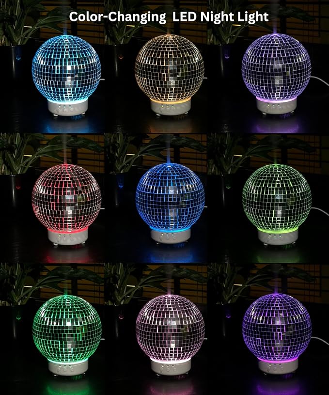 Rotating Disco Ball Diffuser – Cute Essential Oil Diffuser and Humidifier for Home, 3 Timer Modes, Mirror Ball Retro & Preppy Room Decor | Disco Ball Gift