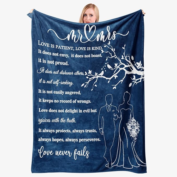 Wedding Gifts for Couples, Bridal Shower Gifts for Bride to Be Soft Blanket | Anniversary Mr and Mrs Gifts, Wedding Gifts for Newlyweds Wedding Throw Blanket 60*50 Inch (Blue)