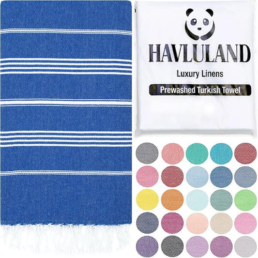 HAVLULAND Turkish Beach Towels, Oversized 40"x72" Turkish Bath Towel, Highly Absorbent Quick Dry Sand Free Beach Towels for Beach Pool Spa Gym Yoga Travel Camping Picnic Blanket - Blue