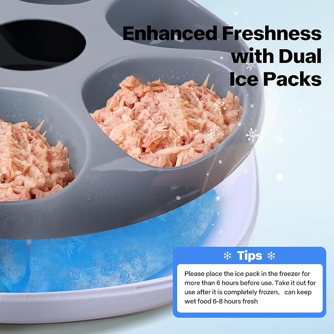 PetPrime 6-Meal Automatic Cat Feeder with Two Ice Packs,Cordless Rechargeable Cat Food Dispenser for Cats and Small Dogs Wet Food Auto Pet Feeder White