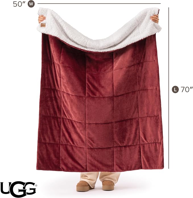 UGG Nita Throw Blanket, Fleece Throw Blanket for Couch or Sofa, Soft Plush Lightweight Warm Bedding, Machine Washable, 50 x 70 inches, Coffeeberry Red